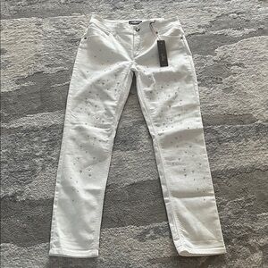 Chico's White Studded Straight Leg Jeans